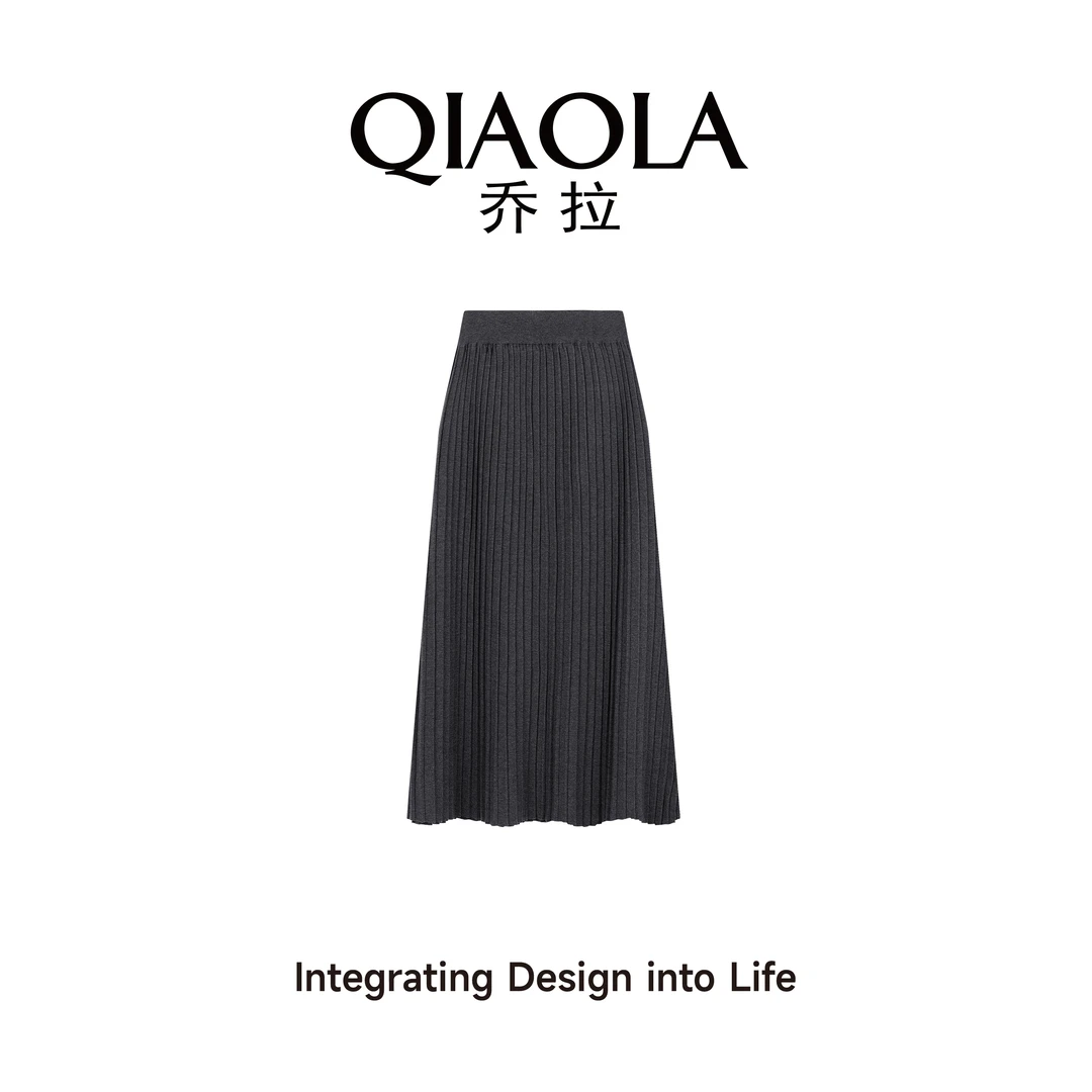 QIAOLA/乔拉【冰上花舞】秋冬季包芯纱百褶弹力休闲遮肉长半裙预售