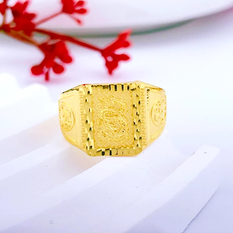 纯金男款戒指足金999戒指男款活口板戒神龙男士送爸爸雕刻龙戒实6