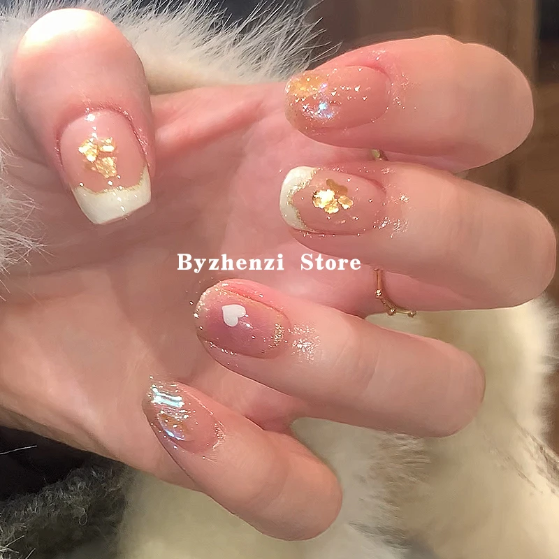 BYZHENZI STORE【糖霜桃桃】显白仙女法式持久穿戴甲ins美甲贴手工