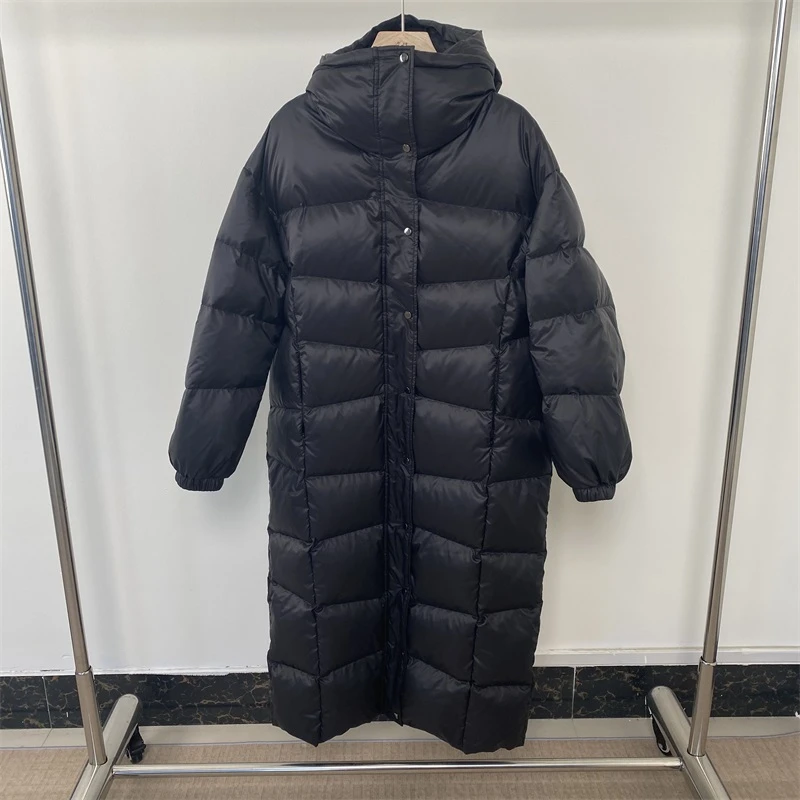 HS3286 2024年冬季新款大长款连帽立体裁剪时尚气质休闲女士外套