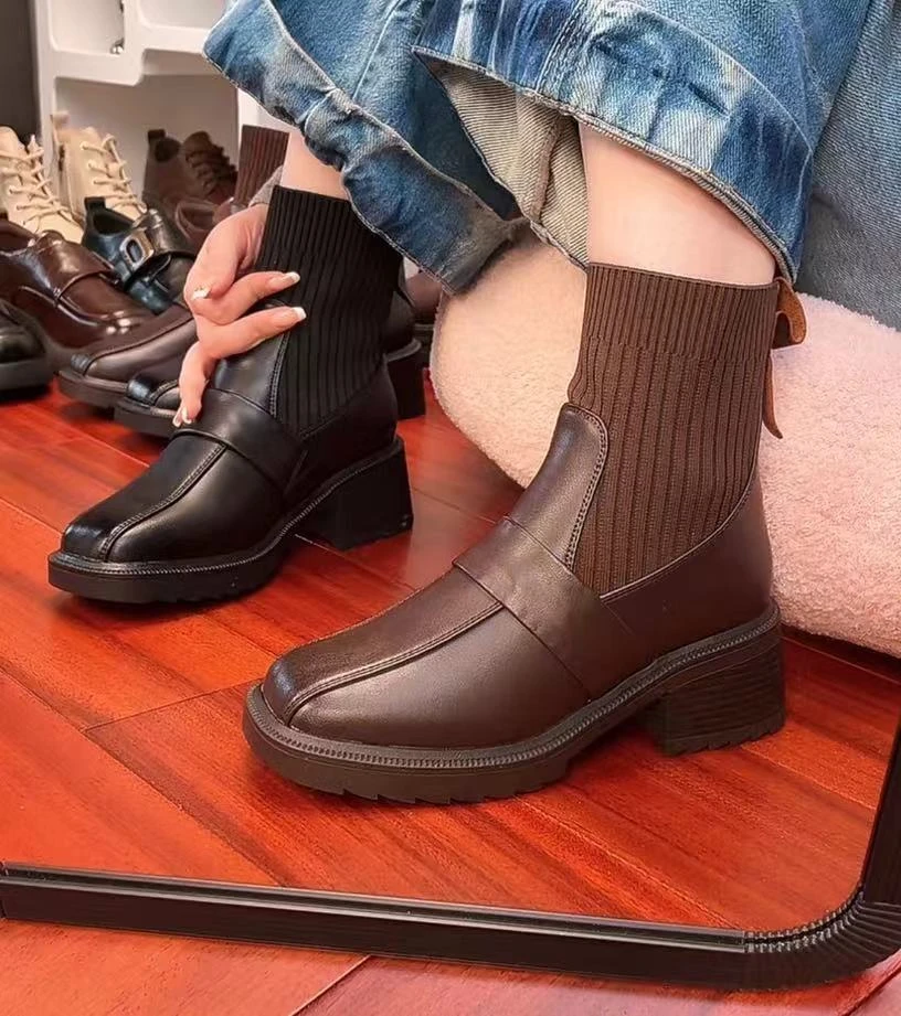 牛皮手工制作（显脚小款）英伦风短靴女款小香风时尚百搭