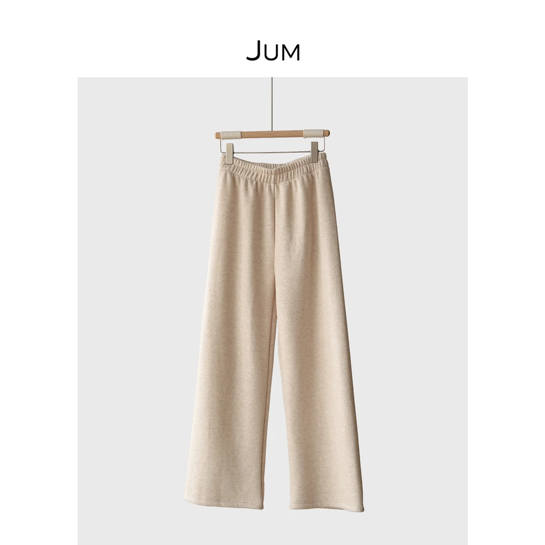 嘉茱莉2024年冬季高腰加绒加厚直筒女显瘦松紧长裤宽松休闲裤K699