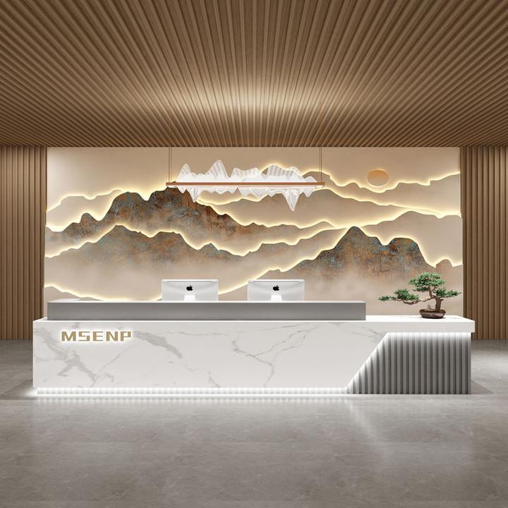 简约酒店大厅公司前台接待台现代物业烤漆吧台办公室工作桌收银台