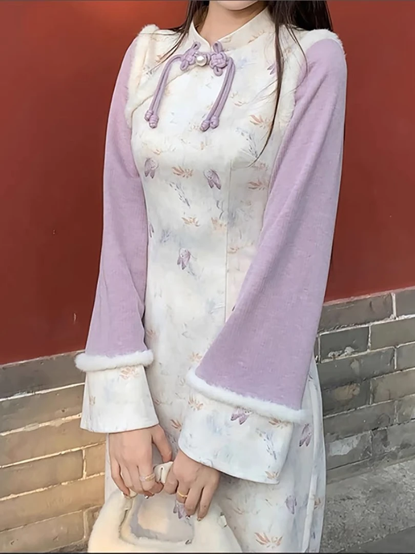 300斤特大码女装胖妹妹新款加厚显瘦秋冬长袖改良显瘦新中式旗袍