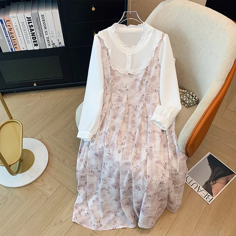 【粉竹绮梦】300斤特大码女装法式印花吊带裙2025新款夏季连衣裙女