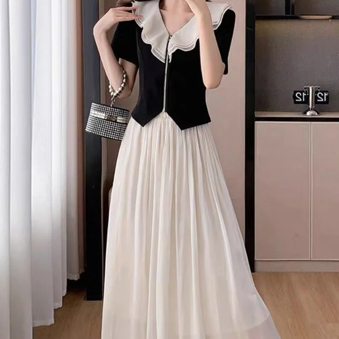 【游园记】300斤特大码胖女装荷叶领气质显瘦法式连衣裙2025夏新