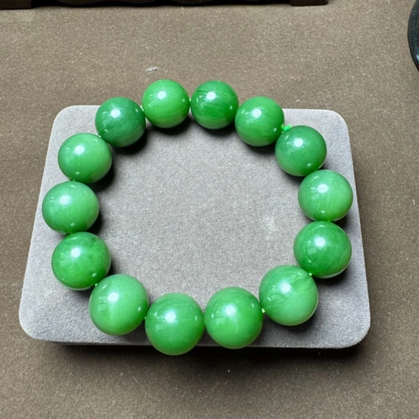 和田玉精品碧玉单圈辣绿手串 男女同款15mm