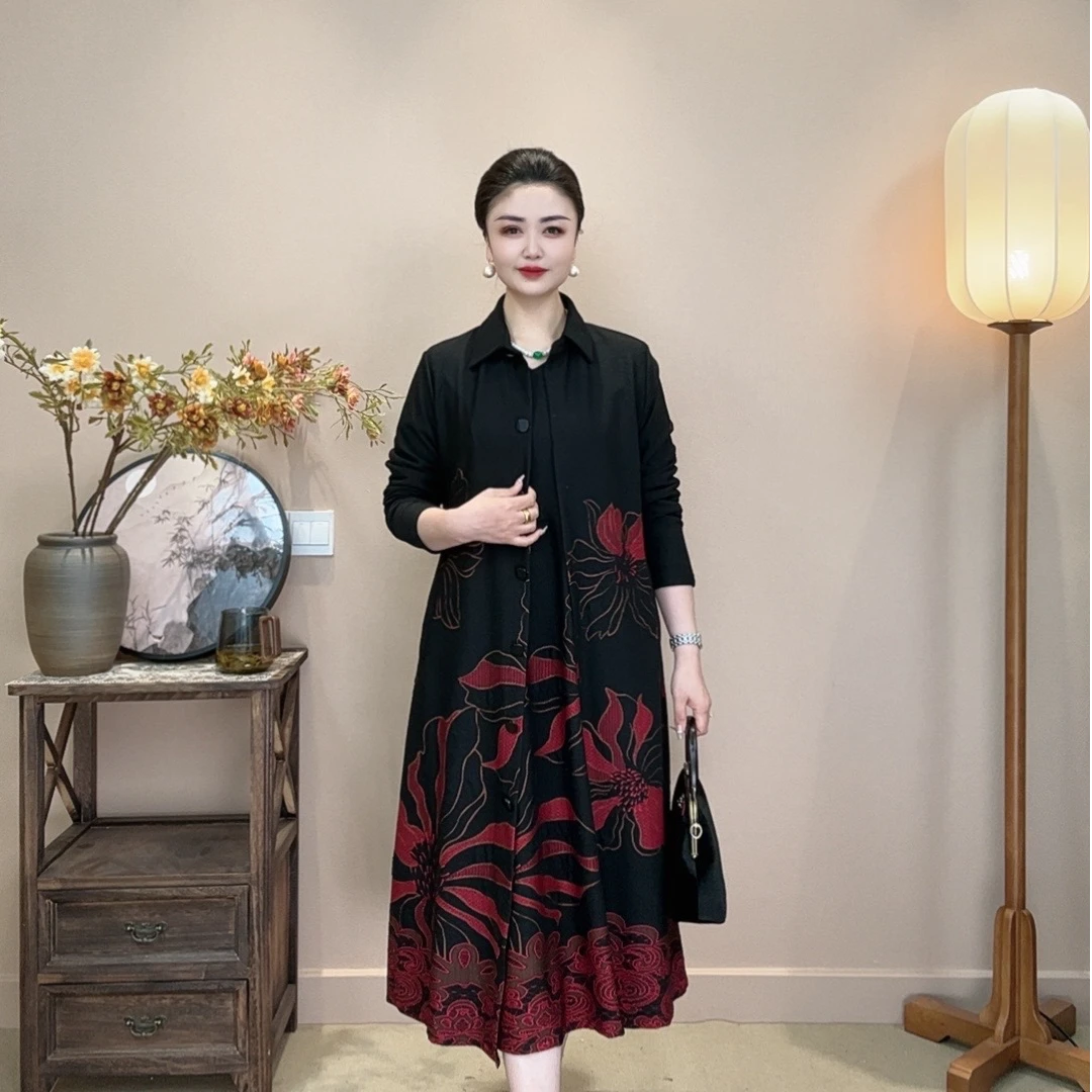 【鸢尾花外套】新中式气质宽松高贵中国风时尚妈妈装中长翻领外套秋