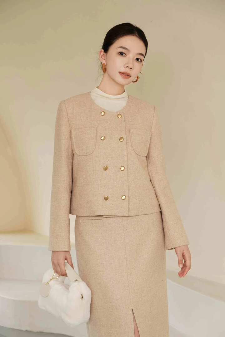 7023C-法式小香风毛呢外套秋冬新款高级感气质名媛短款妮子外套