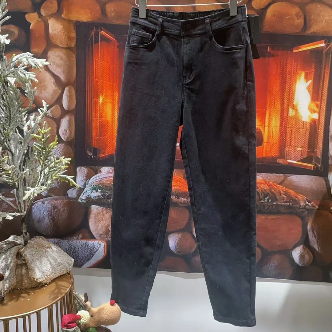 2025春黑色牛仔裤女直筒宽松重磅百搭潮流牛仔裤潮弹力