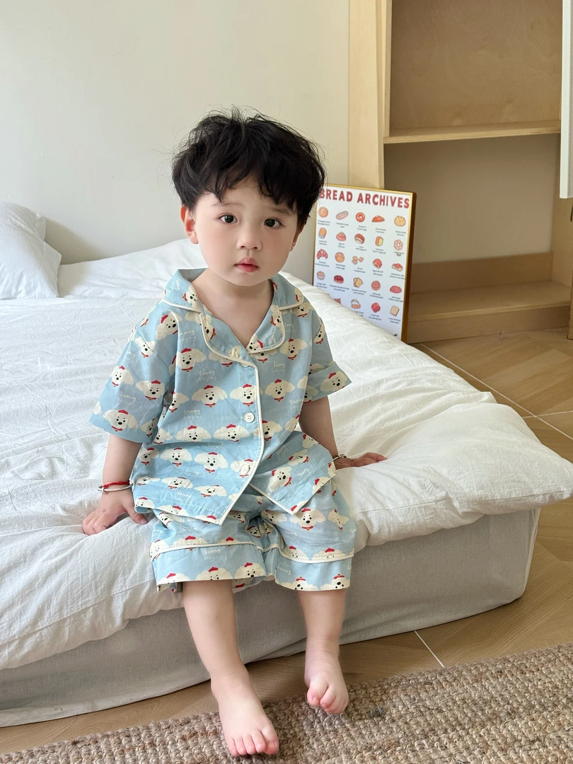 儿童家居服套装夏季25新款中小童可爱卡通短袖短裤宝宝洋气睡衣薄