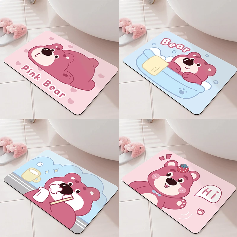 Xinjiuli/新久丽趴趴粉熊软硅藻泥卫生间吸水垫浴室防滑脚垫卡通