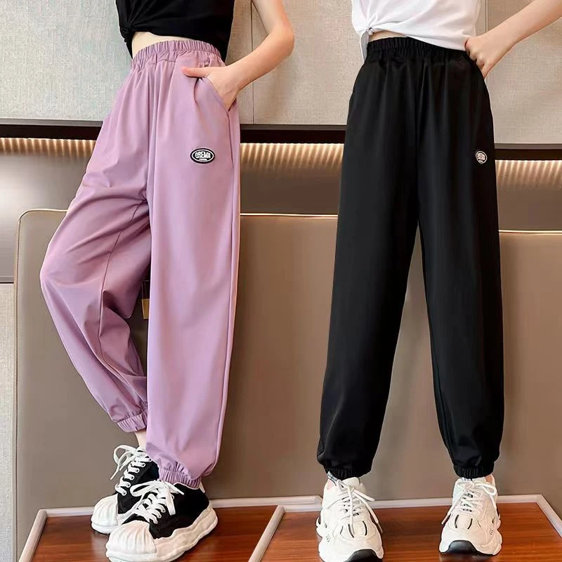 女童夏季裤子薄款夏天儿童速干运动裤夏款宽松大女童冰丝防蚊裤黑