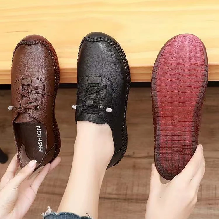 【保国女鞋】中老年真皮妈妈鞋舒适软底休闲牛筋底平底女单鞋（2358）