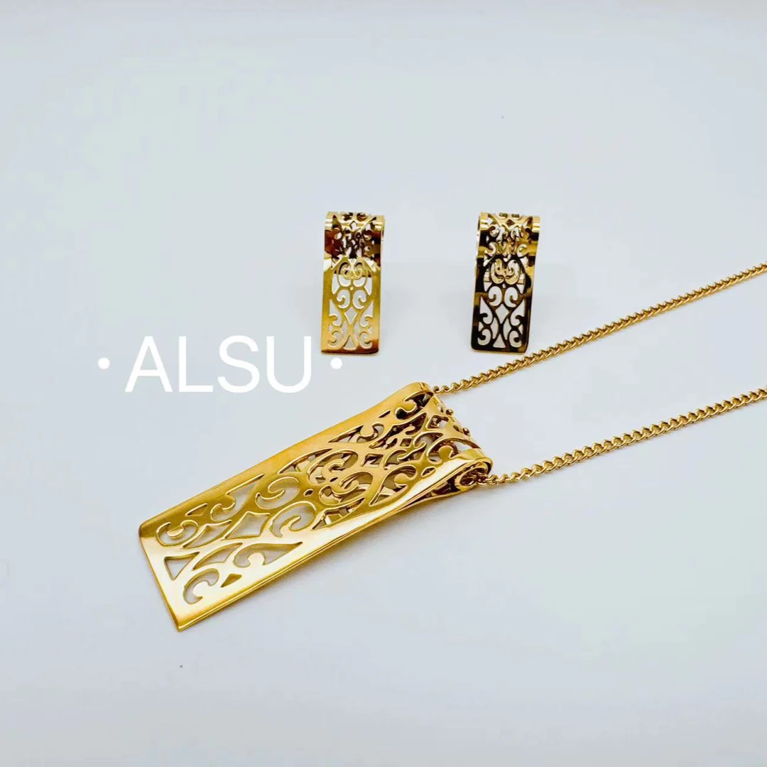 合金项链 ALSU原创最新款方形镂空民族风两件套百搭时尚轻奢气质