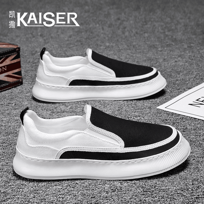 KAISER/凯撒·男鞋新款夏季透气板鞋厚底休闲潮鞋一脚蹬男士帆布鞋
