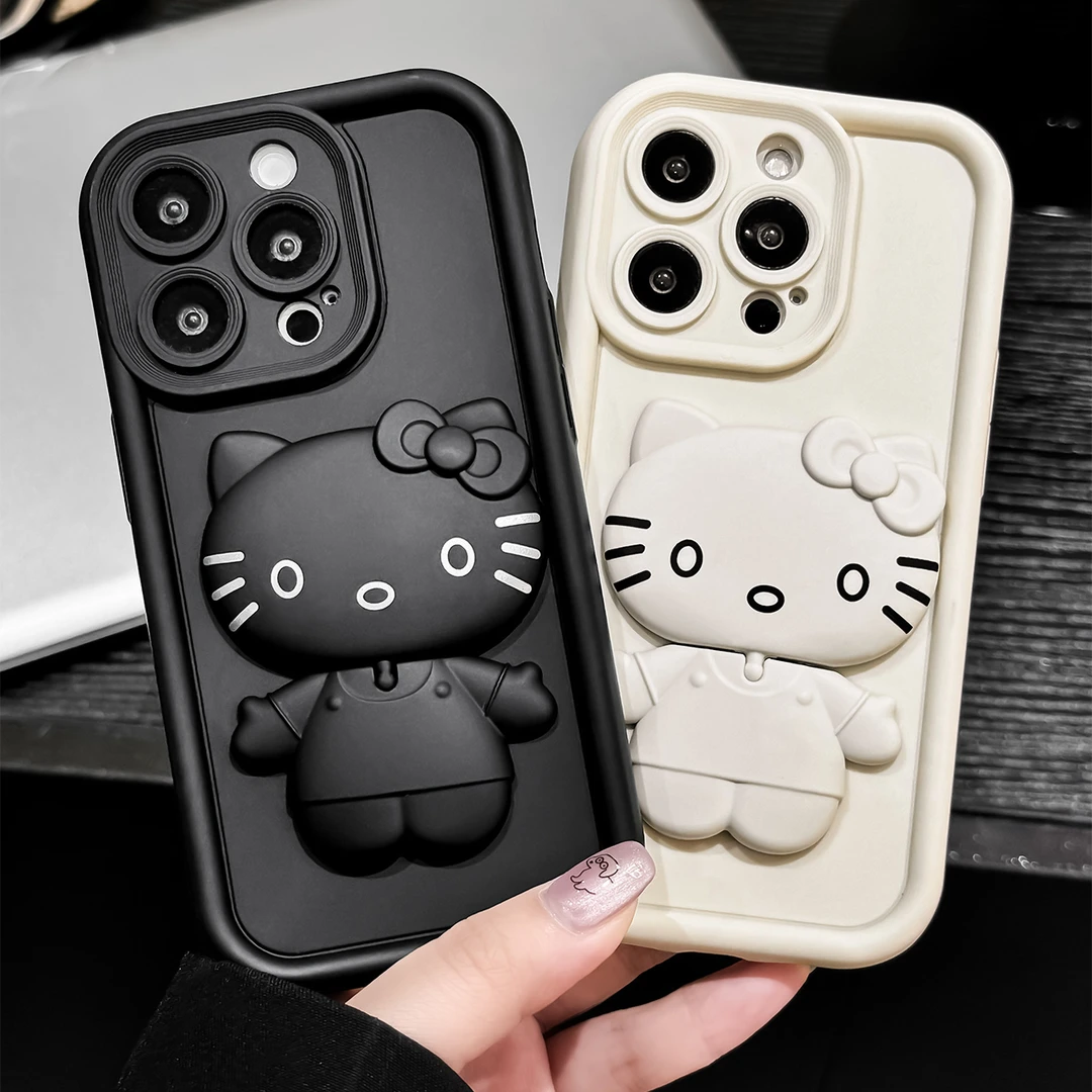 凯蒂猫旋转镜子支架手机壳适用苹果华为vivo小米oppo相框液态壳