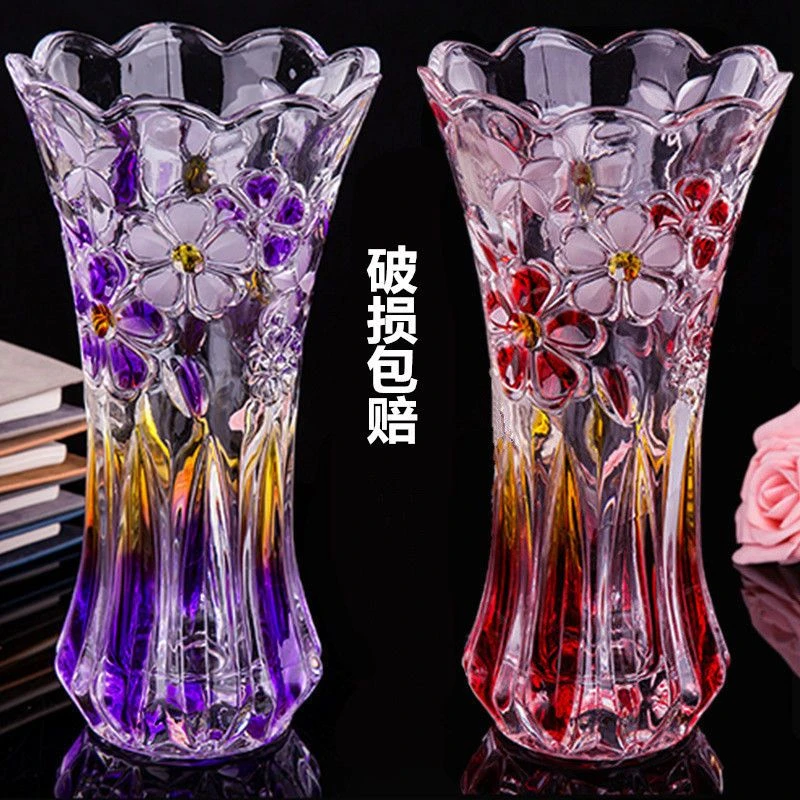 中国风彩色玻璃花瓶新款水养富贵竹鲜花玫瑰百合客厅电视柜摆放