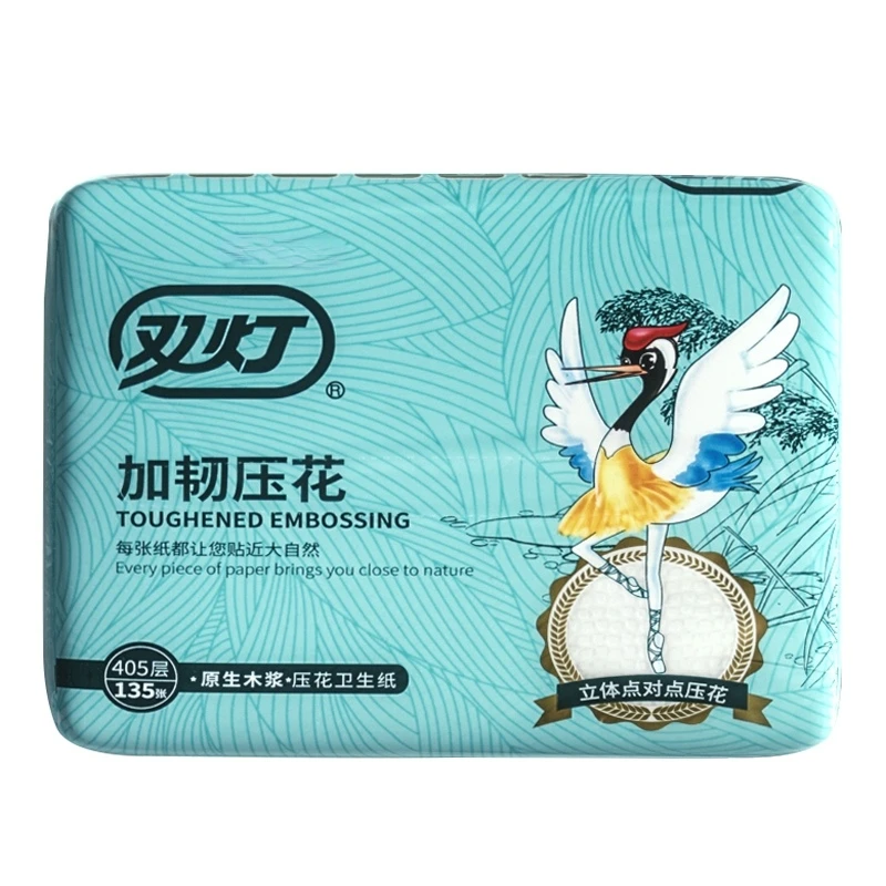 双灯卫生纸405层立体压花厕纸草纸方块纸家庭实惠装纸箱加厚批发