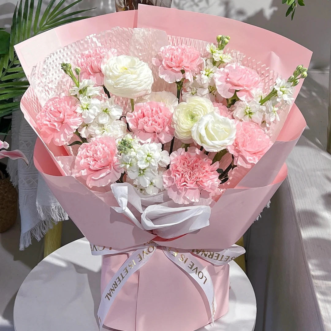 【花颜悦色】9朵康乃馨搭玫瑰花束送女友送闺蜜送朋友鲜花小时达同城送货上门