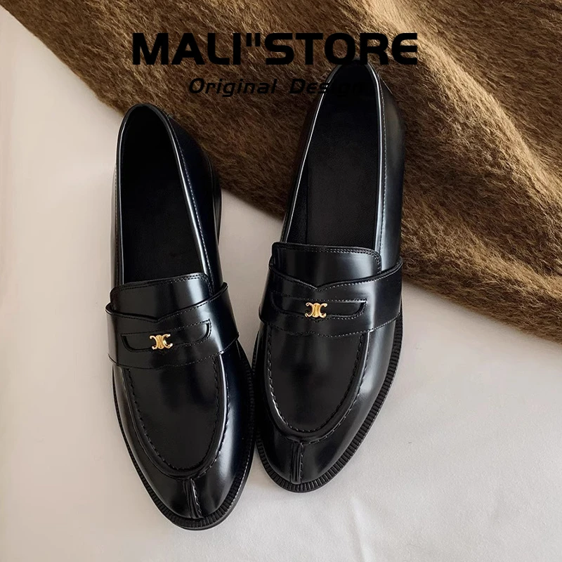 羊皮版~真皮春秋小金扣单鞋时尚厚底乐福鞋小皮鞋女软底黑色鞋