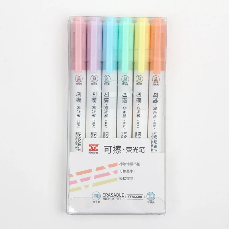 荧光笔 天卓 双头可擦荧光笔1盒6支
