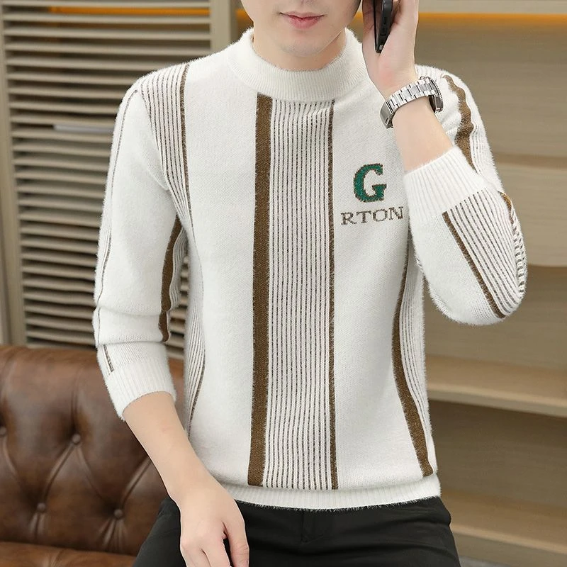 男士半高领针织衫秋冬季加厚高档休闲百搭毛衫韩版修身仿貂绒毛衣