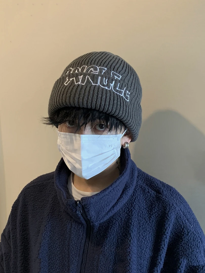 帽子男士冬季新款灰色运动美式针织帽男潮牌毛线帽男生保暖冷帽