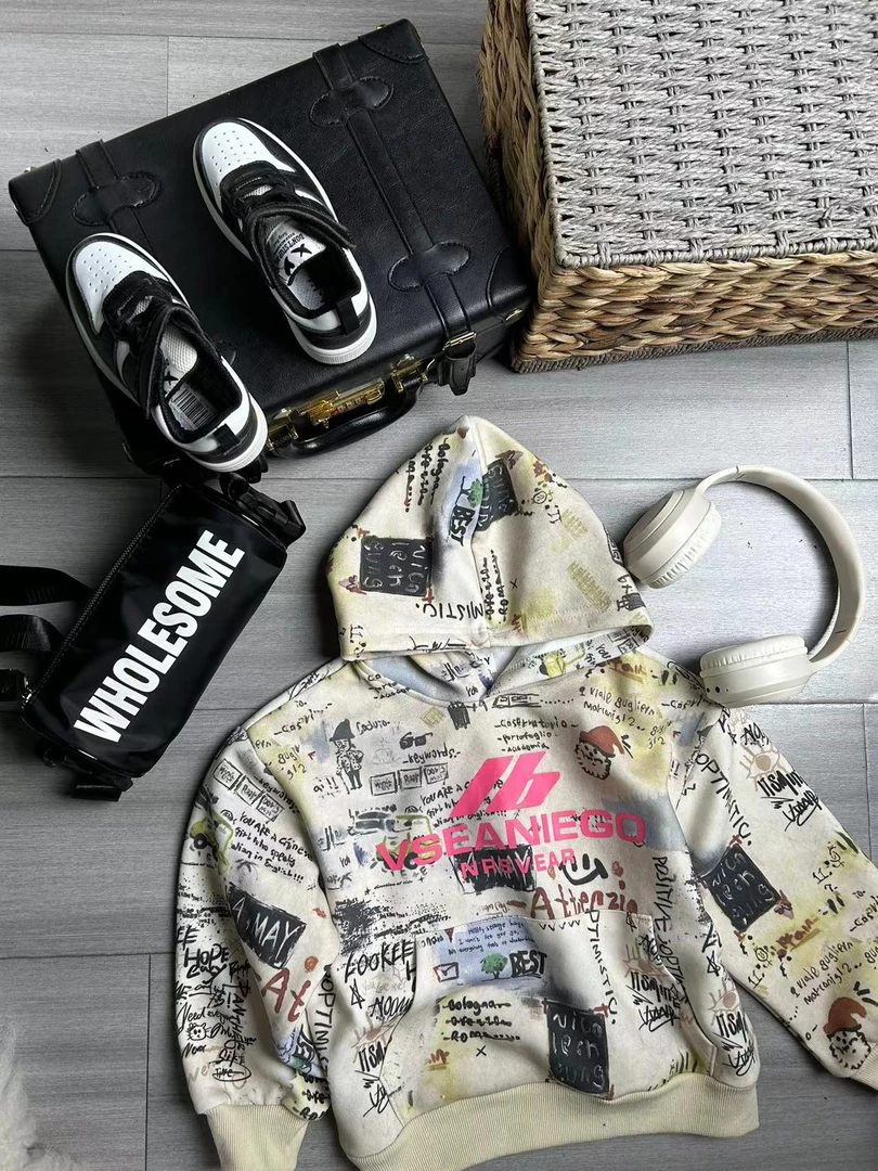 儿童装男童春秋季2024新款中大童时尚洋气脏脏风卫衣男孩休闲帽衫