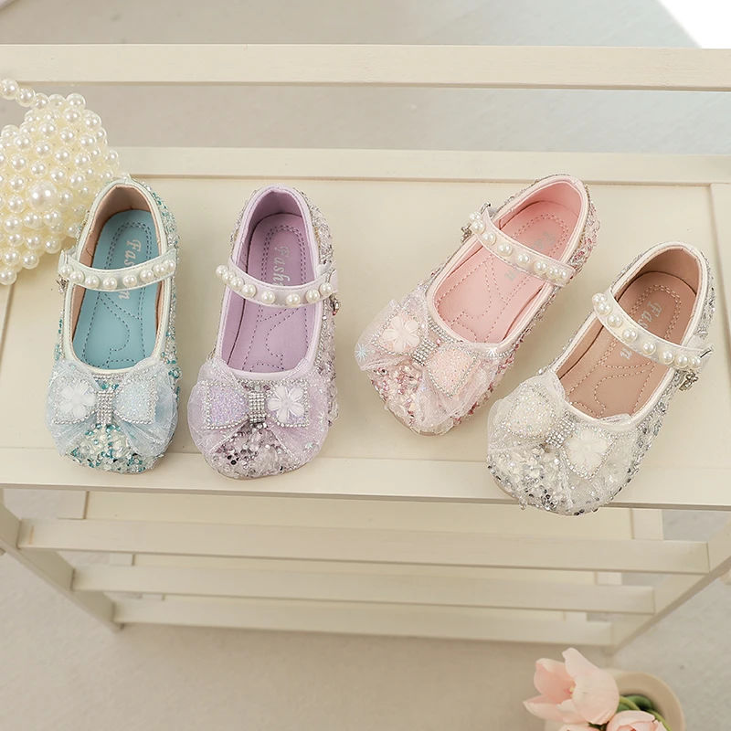 女童甜美可爱甜美水钻公主鞋春秋洋气时尚小女孩软底中小童小皮鞋