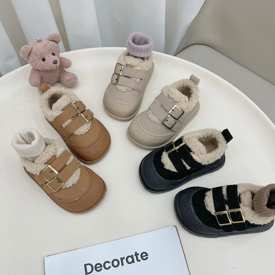 宝宝加绒鞋冬季儿童棉鞋女童毛毛鞋保暖鞋软底学步鞋男童鞋子X003