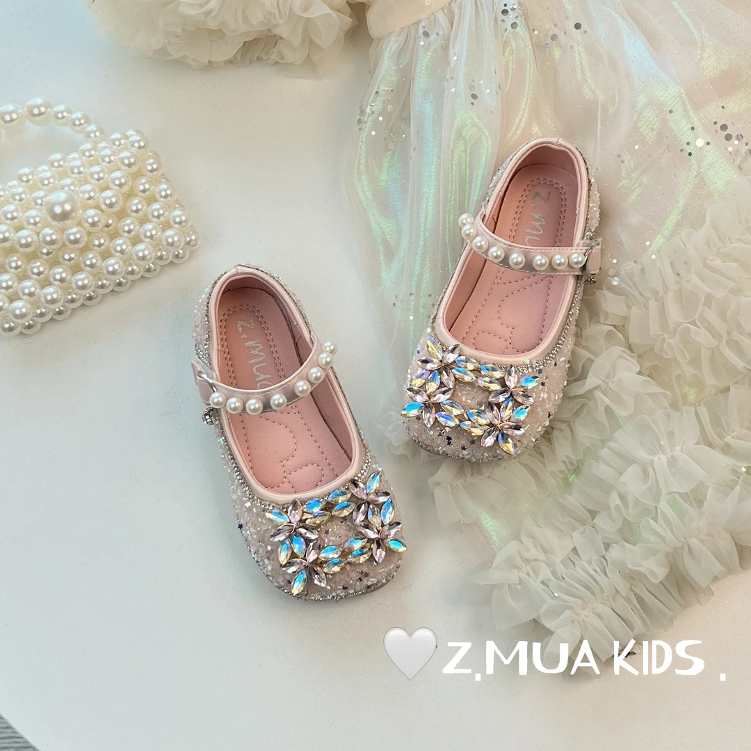 女童甜美可爱甜美水钻公主鞋春秋洋气时尚小女孩软底中小童小皮鞋