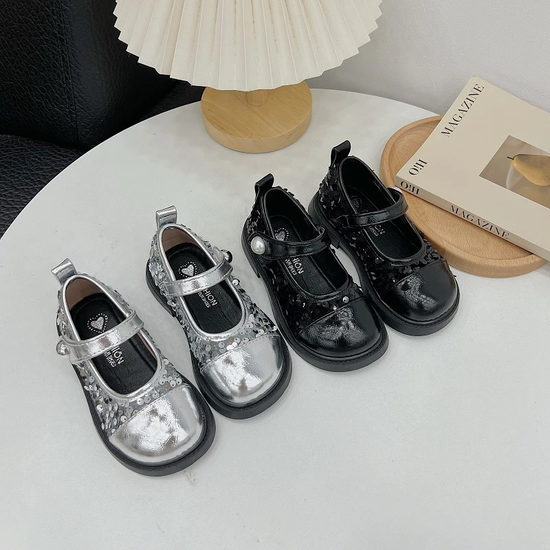 2024秋款单鞋新品儿童皮鞋亮片珠休闲鞋英伦风经典女童鞋平底单鞋