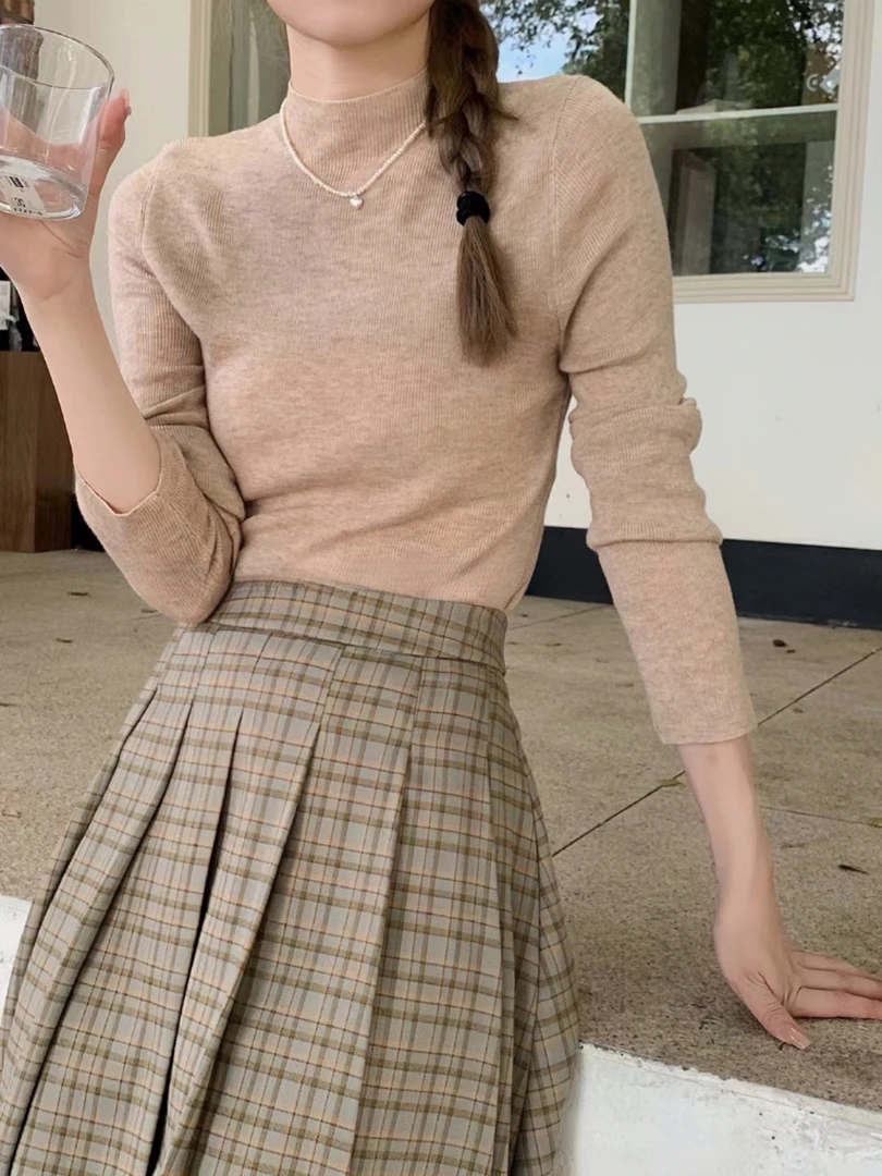 半高领薄款修身显瘦超细羊毛打底衫99636