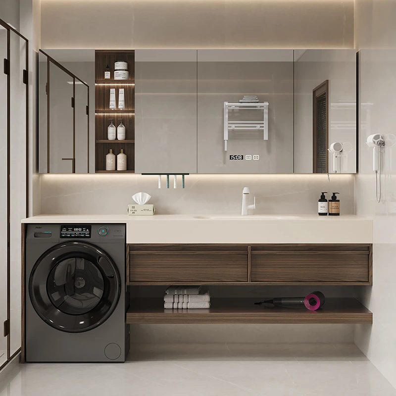 阳台洗衣机柜组合岩板热弯一体盆浴室柜卫生间洗漱洗手洗脸盆定制