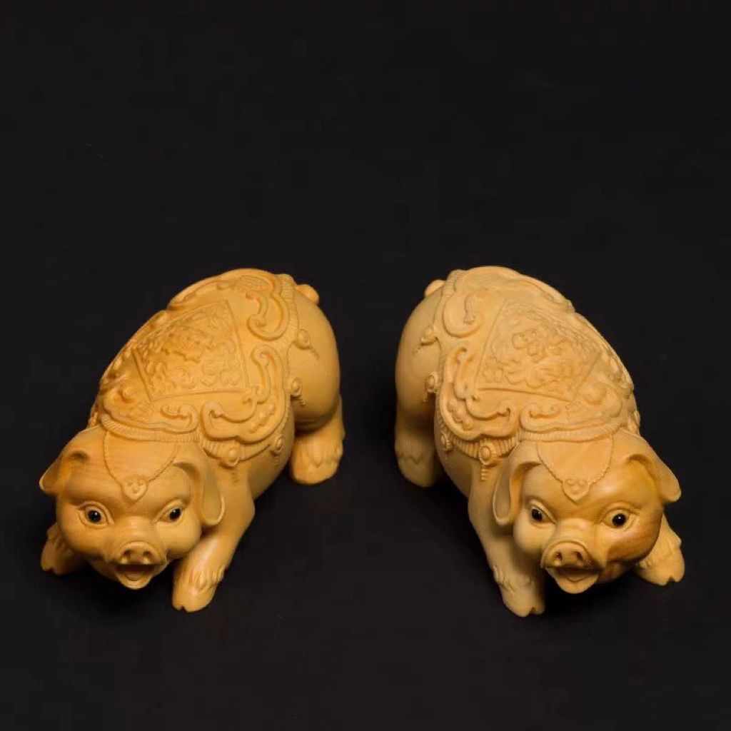 太行崖柏木雕把玩手把件创意实木客厅雕刻工艺品生肖动物摆件福猪