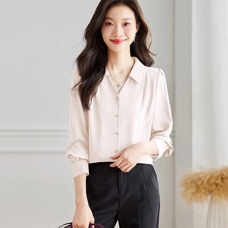 法式长袖衬衫女春秋新款翻领雪纺衬衣冷淡系高级感上衣洋气小衫薄