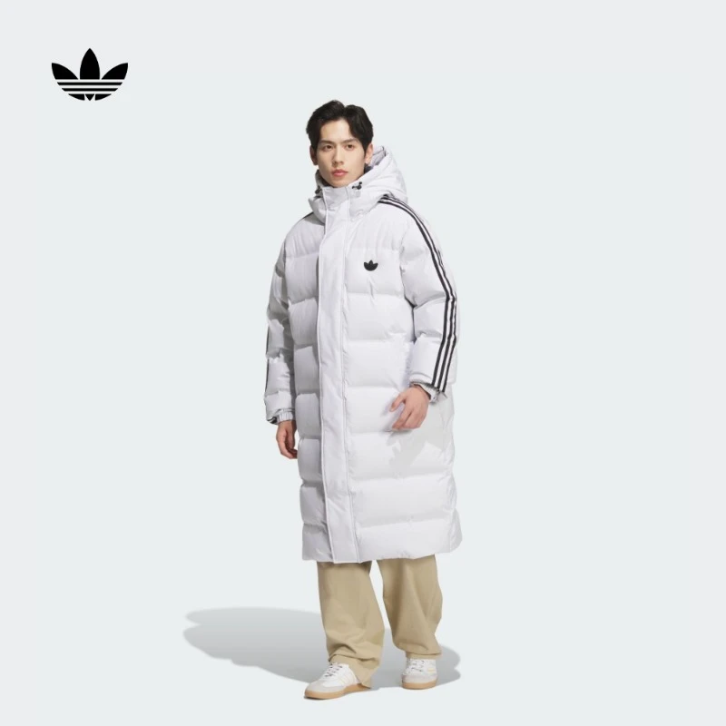 adidas/阿迪达斯三叶草男子长款保暖连帽羽绒服面包服冬季 JJ4968