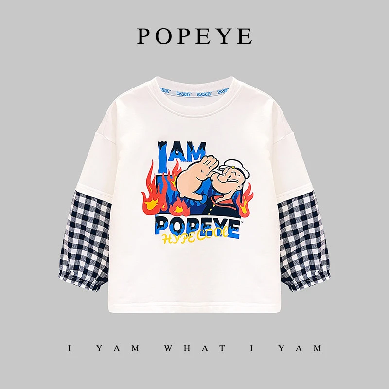 大力水手/POPEYE 儿童新款假两件T恤宝宝2023韩版春装上衣2PQT05
