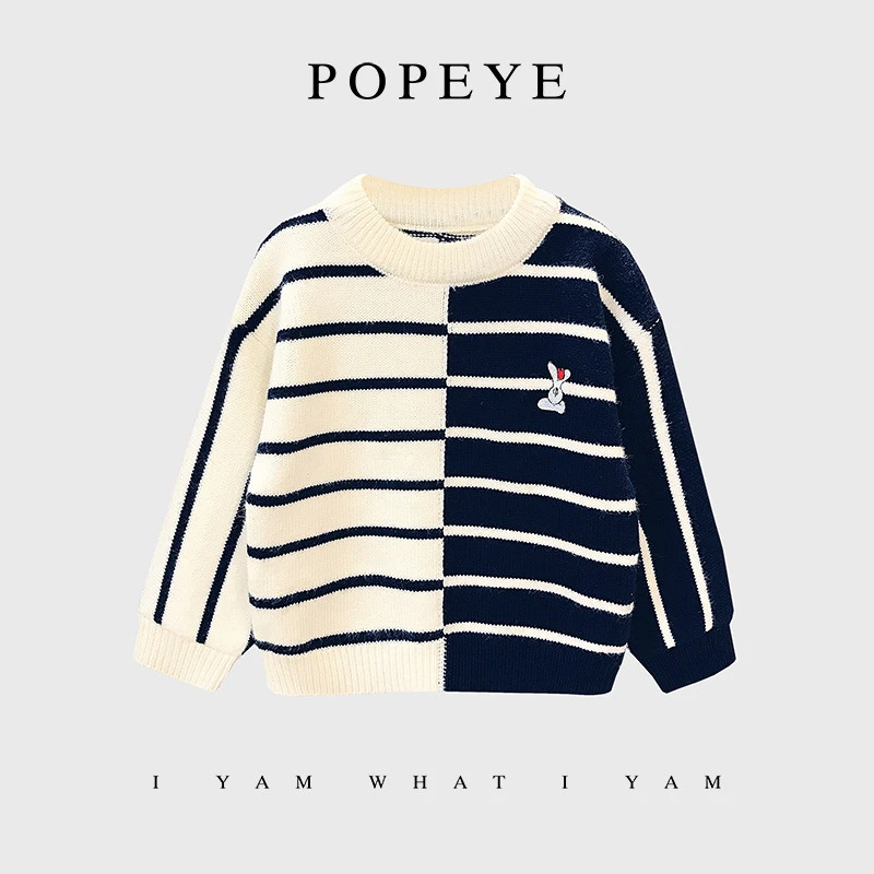 大力水手/POPEYE男女童休闲毛衣儿童2023条纹套头针织衫GUO-63128