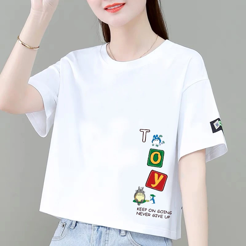 100%纯棉新款短袖t恤女夏季韩版短款遮肚宽松显瘦半袖百搭上衣潮