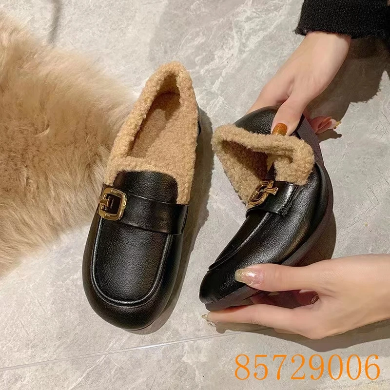 TALIA/特丽雅时尚休闲百搭软底外穿加绒平底毛毛鞋乐福鞋85729006