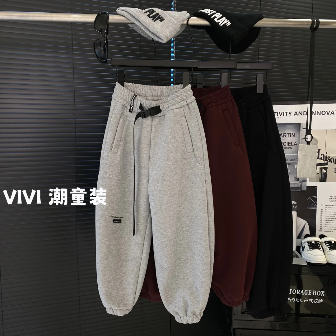 VIVI童装 街舞嘻哈 冬款加绒潮酷时尚中大童休闲宽松工装运动长裤