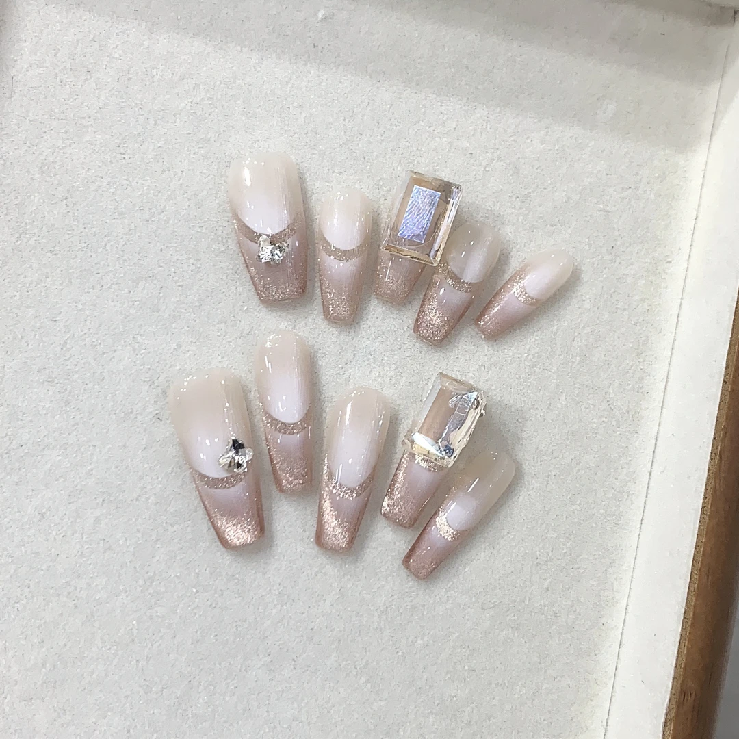 【冰糖猫眼】纯手工穿戴甲千金法式绝美侧光猫眼冰糖猫眼美甲指甲贴