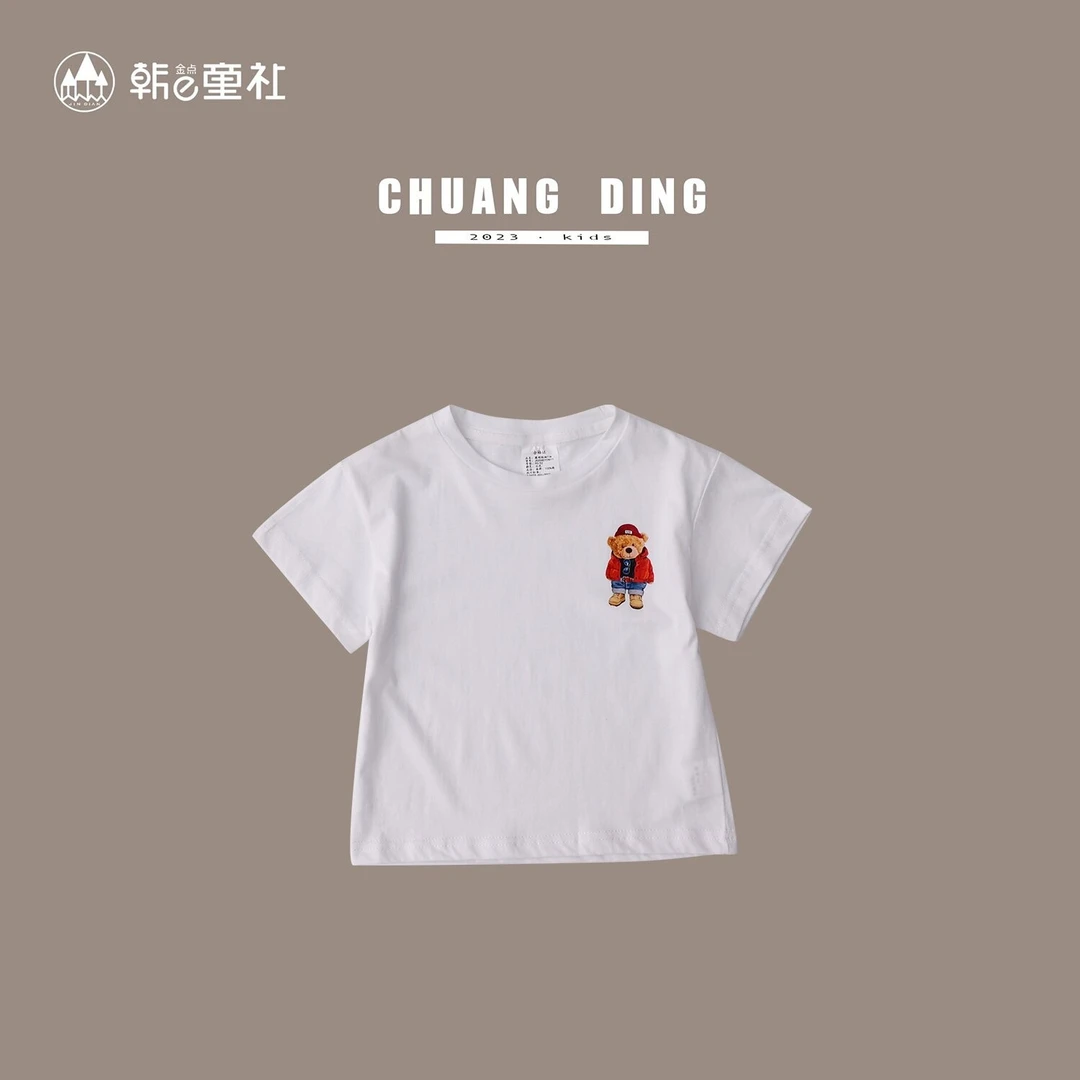 夏季男女童新款印花圆领韩式T恤儿童韩版纯色休闲百搭套头上衣