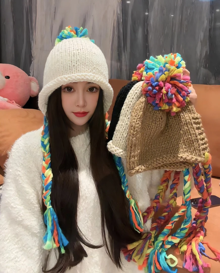 帽子网红针织流苏编织加厚保暖秋冬中国风包头帽旅游拍照雷锋帽潮