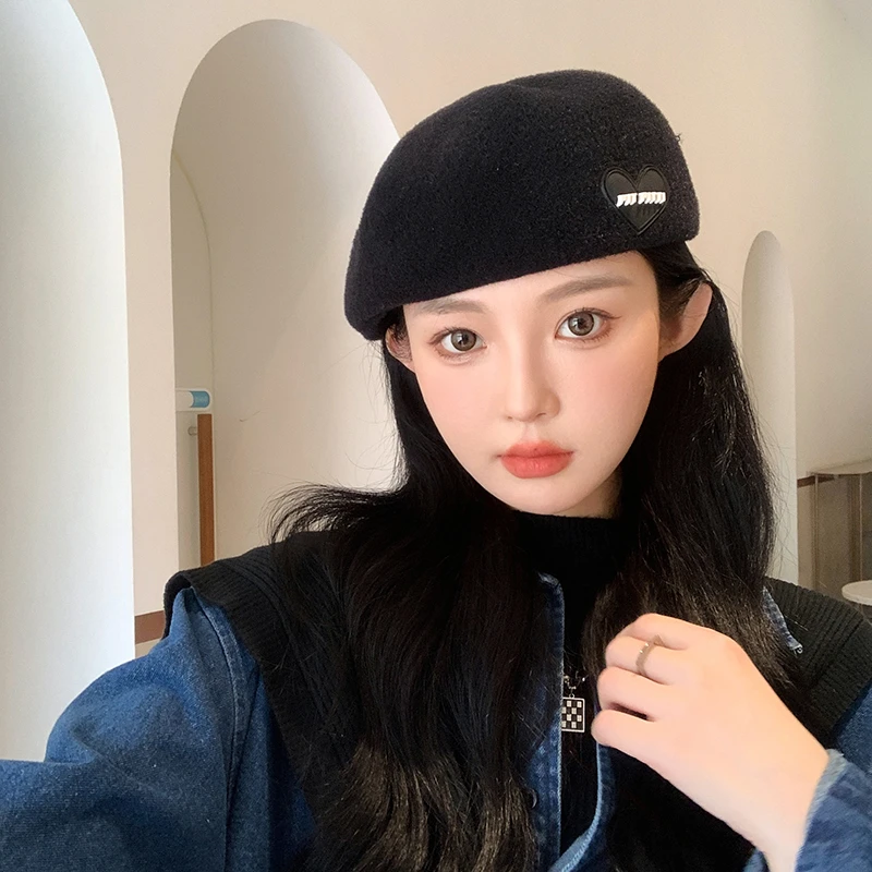 秋冬保暖休闲网红时尚贝雷帽女大头围显脸小定型前进帽复古画家帽