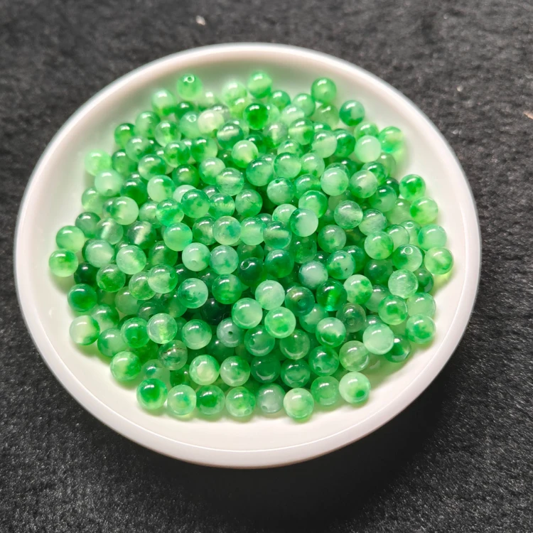 天然散珠 飘绿花圆珠 6mm 100颗（赠弹力绳） PL002