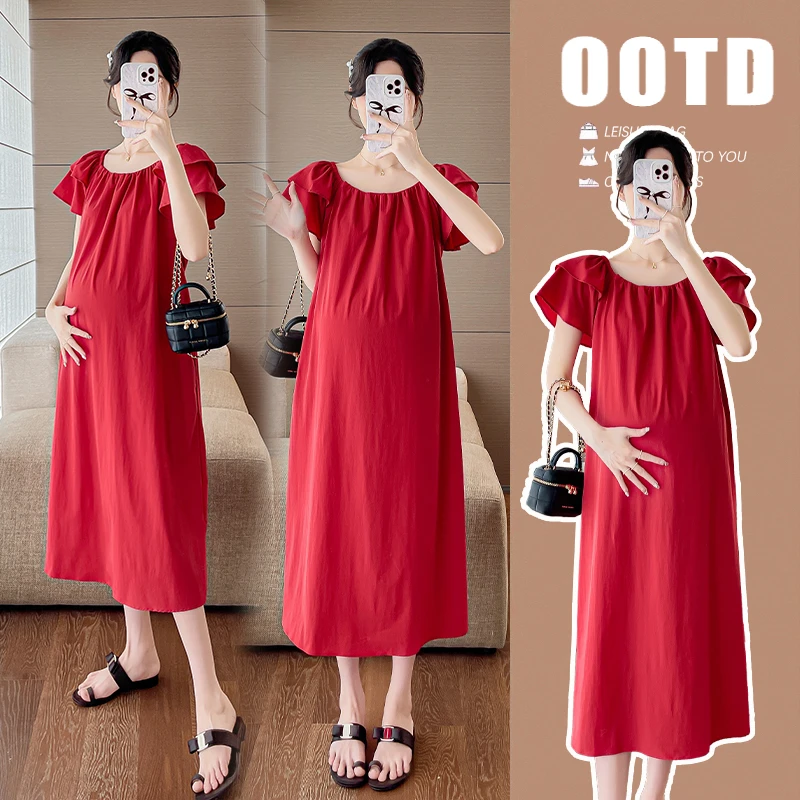 【橙子】孕妇装夏季小清新气质宽松显瘦连衣裙小清新简约夏天裙子