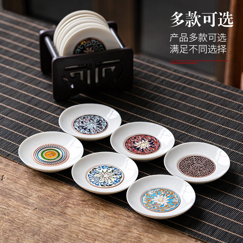 家用黑陶圆形茶垫杯垫日式禅意陶瓷茶杯托功夫茶道隔热防烫底托
